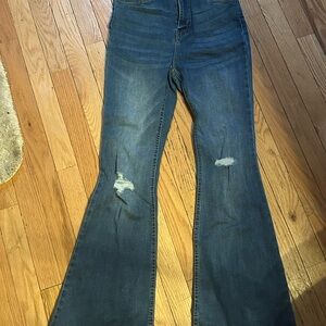 Refuge Blue Flare‎ Wide Leg Jeans with Distressed Details